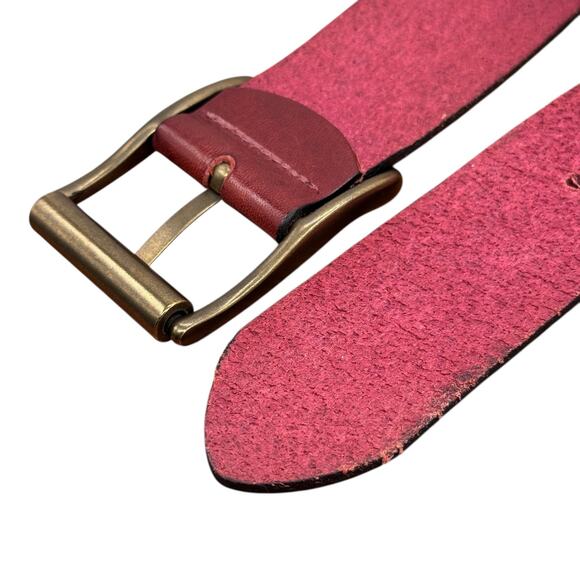 The British Belt Co Red Leather Belt SZ 40 Mens Brass Buckle Classic Wide Thick - Picture 7 of 11